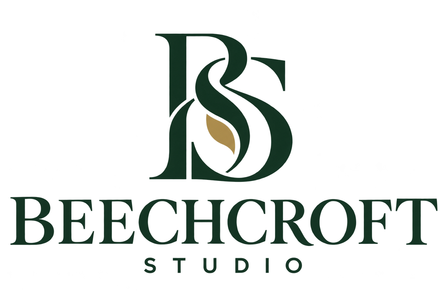 Beechcroft Studio — forest green monogram with a brass leaf